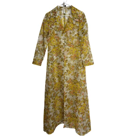 Vintage Unbranded 70’s Yellow Floral Maxi Dress & Matching Coat Set medium - Picture 9 of 17